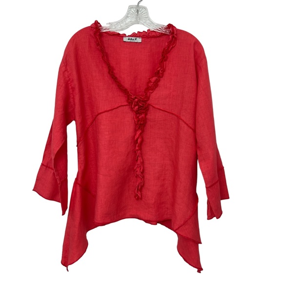 John P Greece Tops - John P Greece 100% linen 3/4 sleeve blouse women’s size L